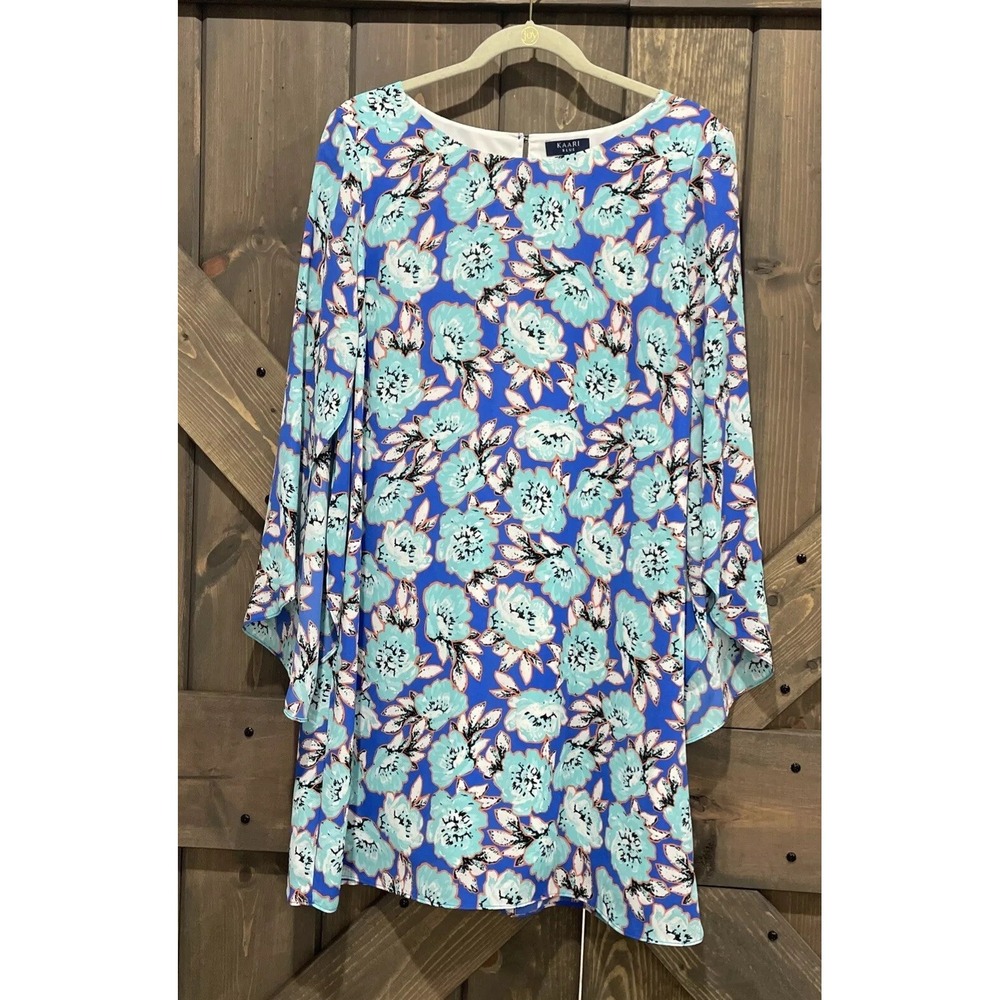 KAARI BLUE Beautiful Floral Print Slit Sleeves Above Knees Dress Women's XL